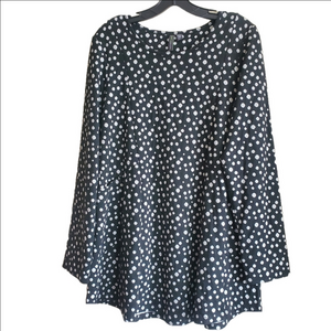 Shannon Passero Polka Dot Lagenlook Oversized Boxy Fit Crewneck Black White Med